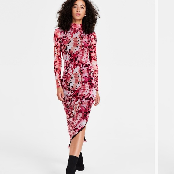 Bar III Dresses & Skirts - Red and White Bodycon Dress with Mock Neck for Cocktail